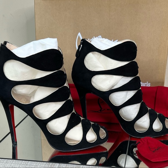 Christian Louboutin Black Mesh Heel Bootie - Picture 4 of 11